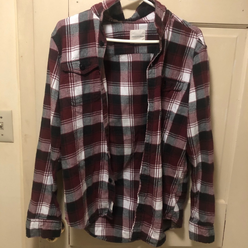 3 for $10 Flannels - AE Maroon & White Flannel